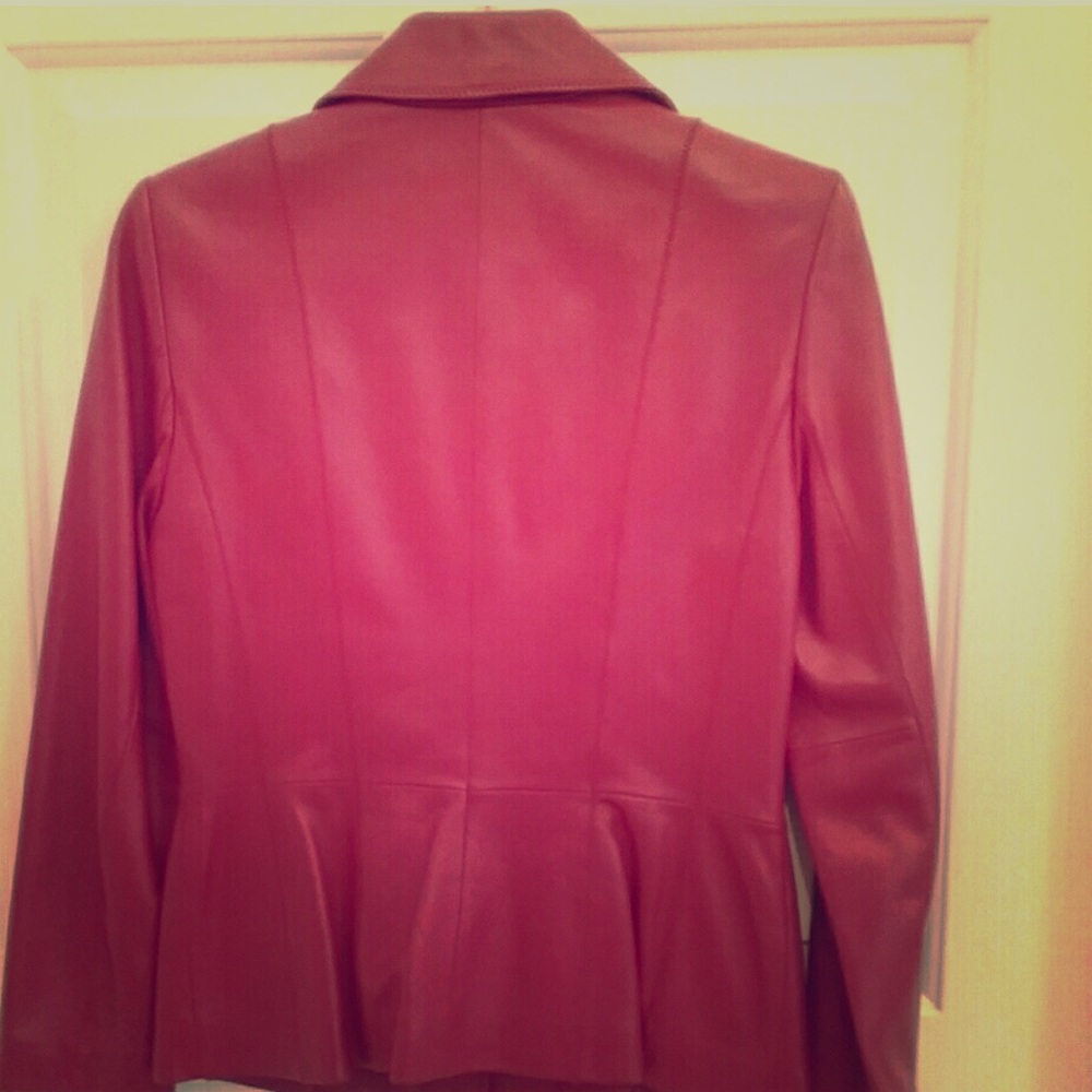 Genuine Red Lamb Leather Jacket and Skirt Suit